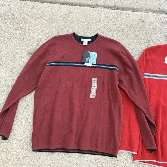 Geoffrey Beene Men Long Sleeve Pullover Sweater x2 Shirt Color Red Mulberry NWT - Picture 2 of 8